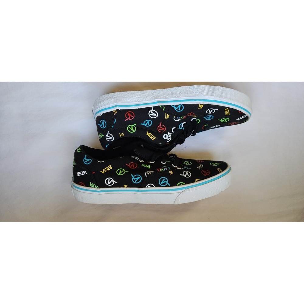 Vans Youth Ward Sneakers Black Multi Color Neon Logo Print Skate Shoes Size 5.0 - Picture 4 of 6